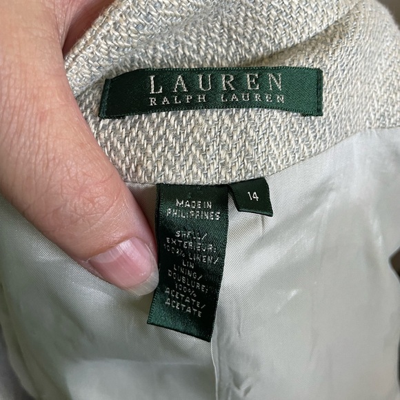 Lauren Ralph Lauren 100% Linen Blazer Jacket Lined Twill Blue Ivory Women's S-14 - Picture 3 of 3